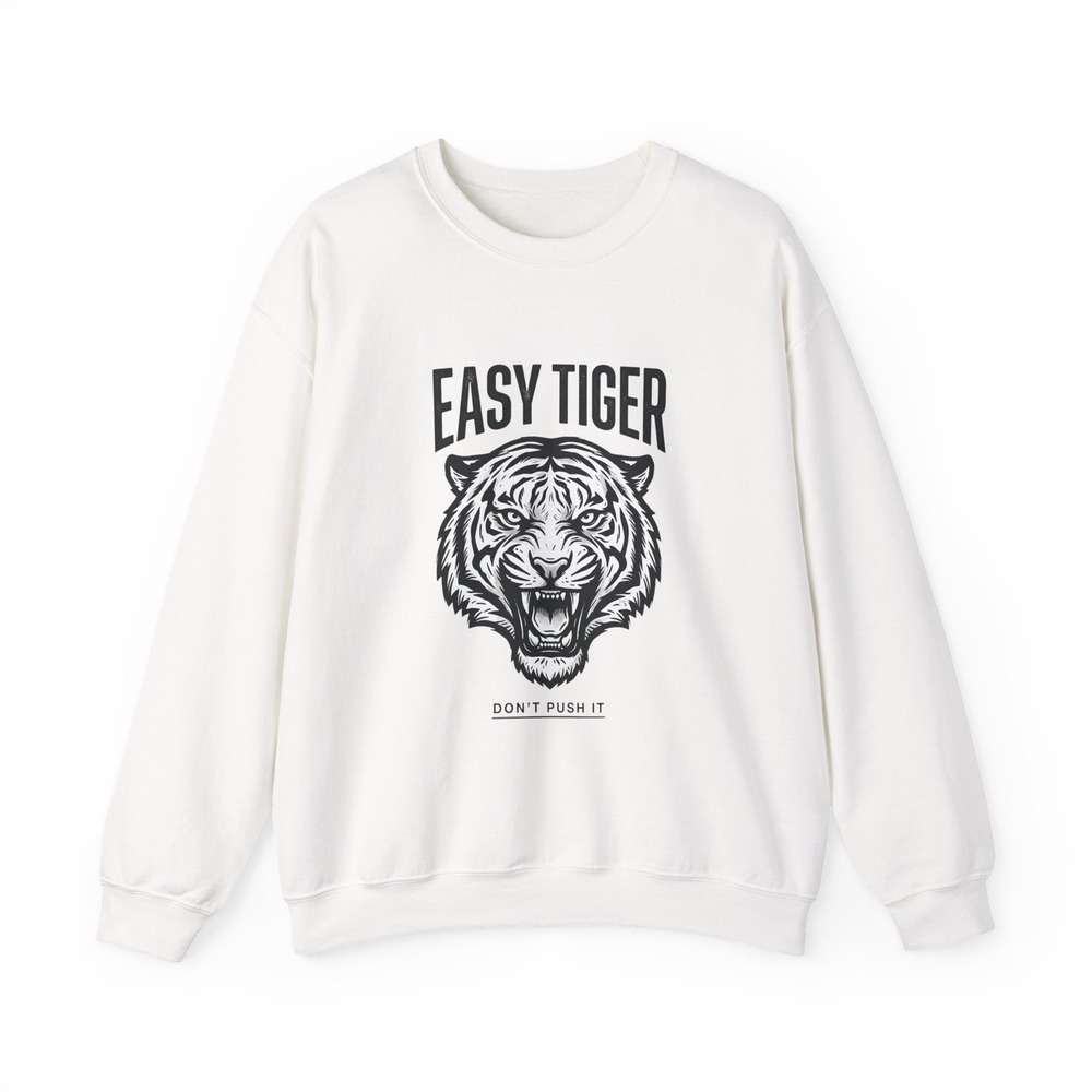 Three Dog Acres Easy Tiger Graphic Sweatshirt Retro White Crewneck Gildan 18000